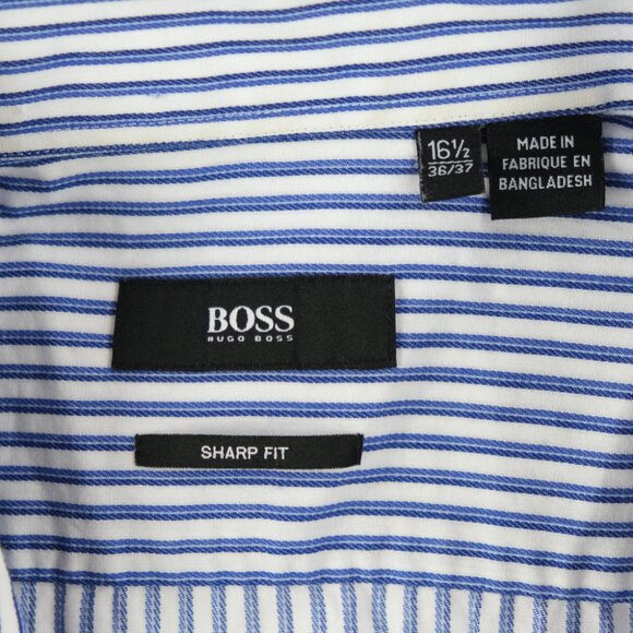 Hugo Boss Sharp Fit Dress Shirt Mens 16.5 36/37 Striped blue Long Sleeve Button - Picture 3 of 5